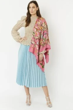 JAYLEY Pink Cashmere Blend Hand Painted Print Wrap -Long Maxi Dress Sales Store jayley pink cashmere blend hand painted print wrap p5215 64390 image