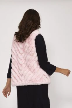 JAYLEY Pink Faux Fur Faux Suede Diagonal Stripe Gilet -Long Maxi Dress Sales Store jayley pink faux fur faux suede diagonal stripe gilet p3887 58440 image