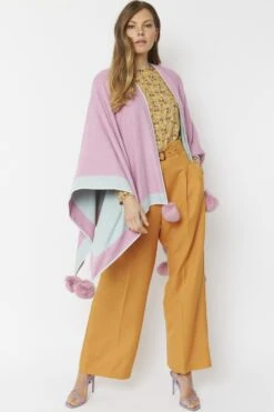 JAYLEY Pink Luxury Reversible Cashmere Blend And Pom Pom Wrap