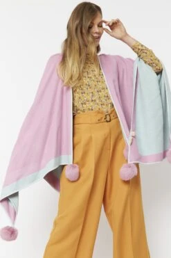 JAYLEY Pink Luxury Reversible Cashmere Blend And Pom Pom Wrap -Long Maxi Dress Sales Store jayley pink luxury reversible cashmere blend and pom pom wrap p3514 56923 image