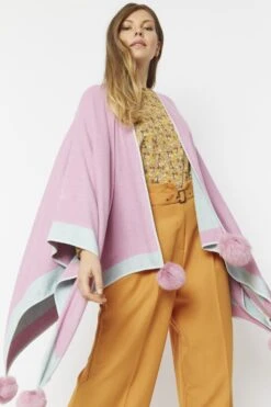 JAYLEY Pink Luxury Reversible Cashmere Blend And Pom Pom Wrap -Long Maxi Dress Sales Store jayley pink luxury reversible cashmere blend and pom pom wrap p3514 56924 image