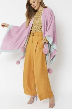 JAYLEY Pink Luxury Reversible Cashmere Blend And Pom Pom Wrap -Long Maxi Dress Sales Store jayley pink luxury reversible cashmere blend and pom pom wrap p3514 56925 image