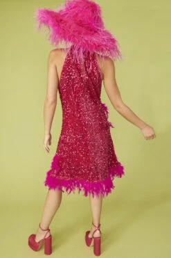 JAYLEY Pink Sequin And Feather Halter Dress With Key Hole Detail 7 JAYLEY Pink Sequin And Feather Halter Dress With Key Hole Detail -Long Maxi Dress Sales Store jayley pink sequin and feather halter dress with key hole detail p13186 89371 image