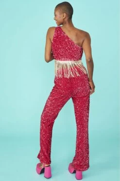 JAYLEY Pink Sequin One Shoulder Cropped Top With Sequin Tassels -Long Maxi Dress Sales Store jayley pink sequin one shoulder cropped top with sequin tassels p12913 87504 image