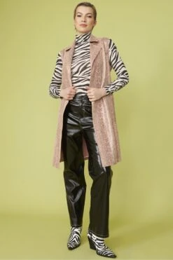 JAYLEY Pink Snake Print Faux Suede Waistcoat -Long Maxi Dress Sales Store jayley pink snake print faux suede waistcoat p13408 90795 image