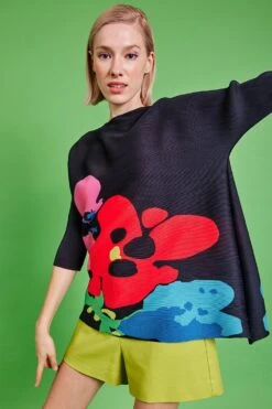 Long Maxi Dress Sales Store 19 JAYLEY Pleated Bounce Black Floral Long Top