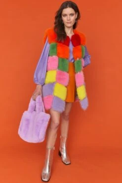 JAYLEY Rainbow Cube Faux Fur Gilet -Long Maxi Dress Sales Store jayley rainbow cube faux fur gilet p12139 83826 image
