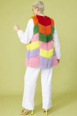 JAYLEY Rainbow Cube Faux Fur Gilet -Long Maxi Dress Sales Store jayley rainbow cube faux fur gilet p12139 87181 image