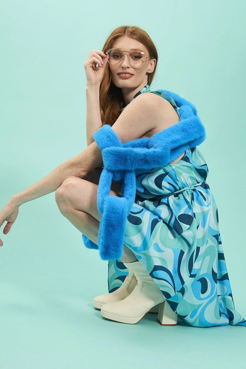 JAYLEY Rayon Blend Blue Floral Midi Dress 1 JAYLEY Rayon Blend Blue Floral Midi Dress