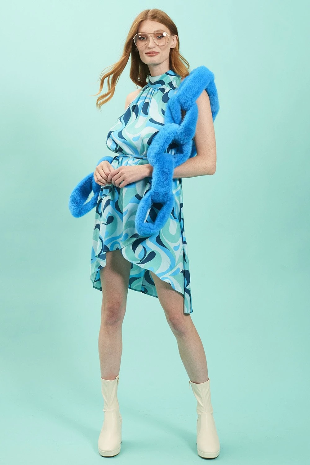 JAYLEY Rayon Blend Blue Floral Midi Dress 4 JAYLEY Rayon Blend Blue Floral Midi Dress - Image 4