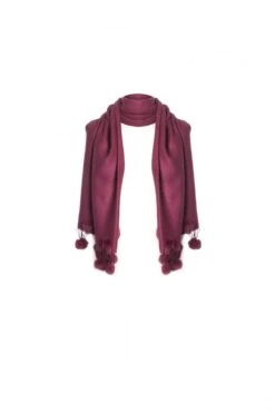 JAYLEY Red Cashmere Shawl With Poms