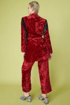 JAYLEY Red Crushed Velvet Blazer Dress With Sequin Tassels -Long Maxi Dress Sales Store jayley red crushed velvet blazer dress with sequin tassels p13386 90659 image