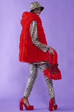 JAYLEY Red Faux Fur Long Hooded Gilet -Long Maxi Dress Sales Store jayley red faux fur long hooded gilet p12775 86539 image