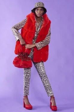 JAYLEY Red Faux Fur Long Hooded Gilet -Long Maxi Dress Sales Store jayley red faux fur long hooded gilet p12775 86541 image