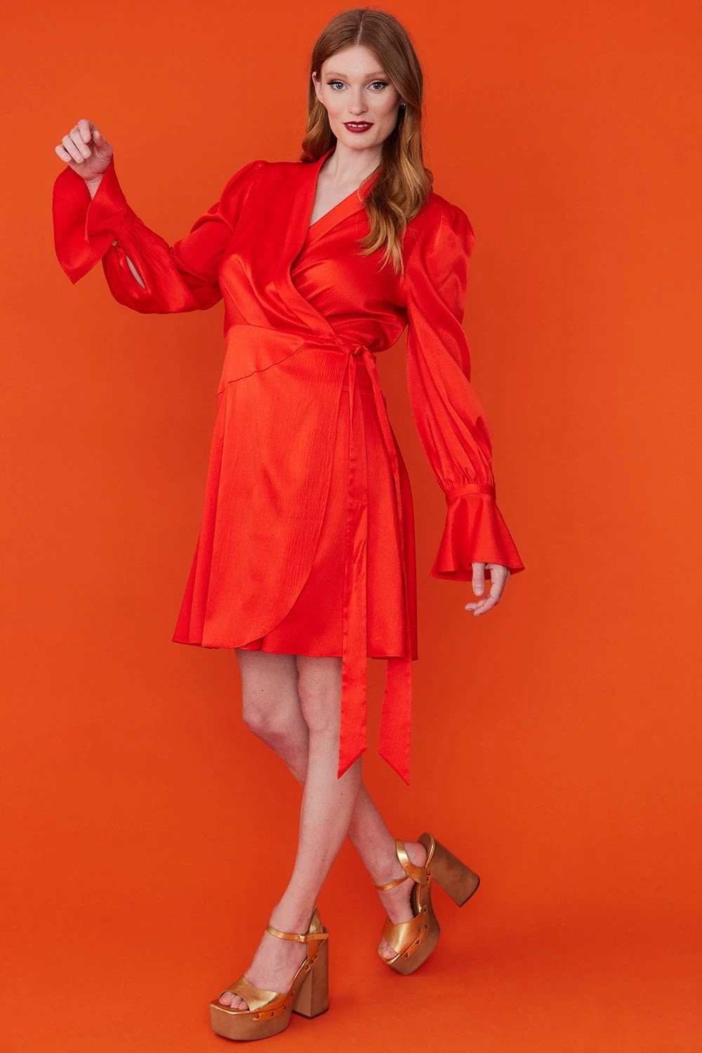 JAYLEY Red Tencel Blend Wrap Dress 1 JAYLEY Red Tencel Blend Wrap Dress