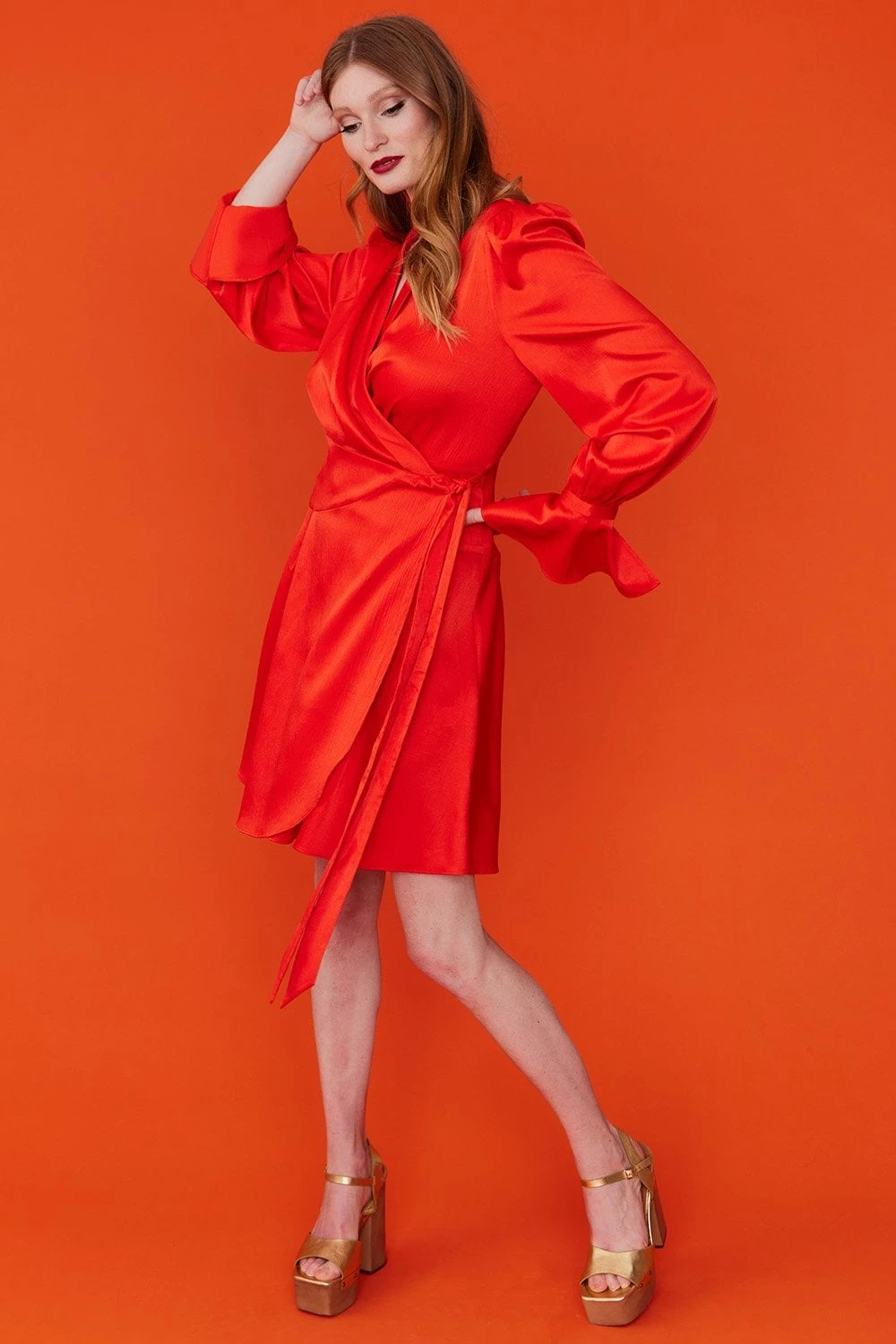 JAYLEY Red Tencel Blend Wrap Dress 2 JAYLEY Red Tencel Blend Wrap Dress - Image 2