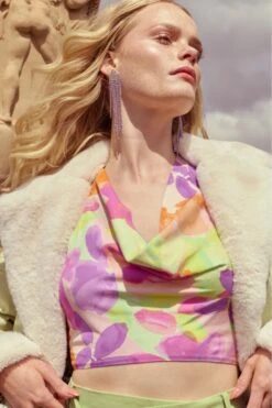 JAYLEY Rose Petal Cowl Neck Top