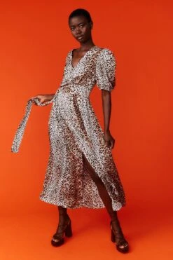 JAYLEY Silk Blend Animal Print Maxi Wrap Dress -Long Maxi Dress Sales Store jayley silk blend animal print maxi wrap dress p12846 87017 image