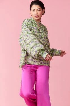 JAYLEY Silk Blend Lace Up Neckline Shirt -Long Maxi Dress Sales Store jayley silk blend lace up neckline shirt p12087 83542 image