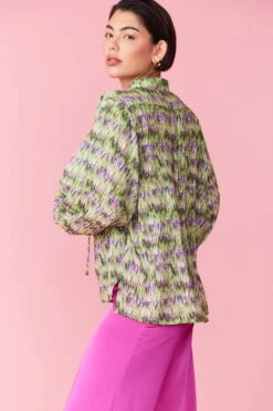 JAYLEY Silk Blend Lace Up Neckline Shirt -Long Maxi Dress Sales Store jayley silk blend lace up neckline shirt p12087 83543 image