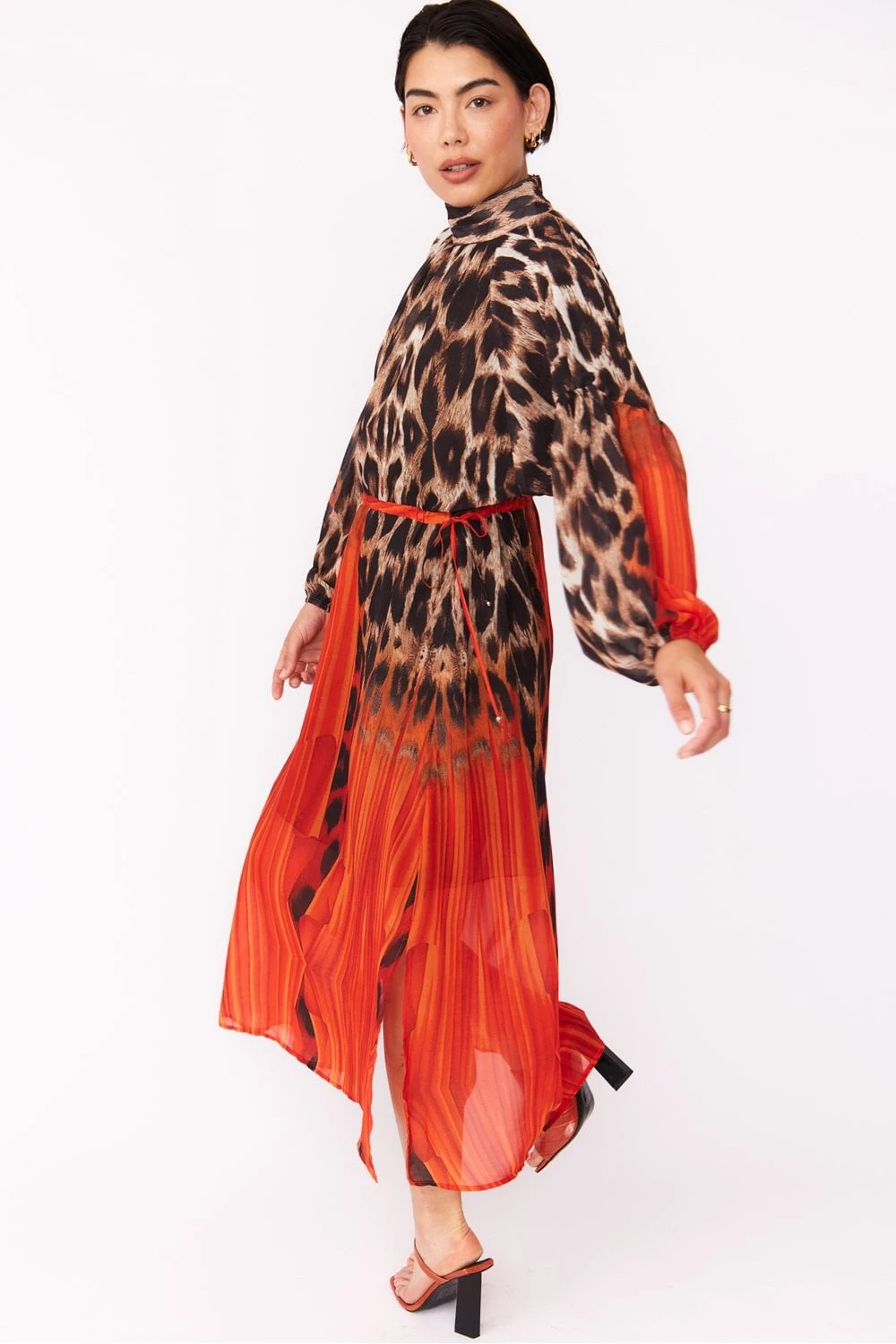 JAYLEY Silk Blend Leopard Maxi Dress In Red 6 JAYLEY Silk Blend Leopard Maxi Dress In Red - Image 6