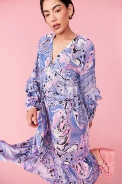 JAYLEY Silk Blend Purple Abstract Dress -Long Maxi Dress Sales Store jayley silk blend purple abstract dress p12297 84585 image