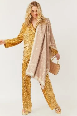 JAYLEY Star Design Cashmere Blend Scarf In Mocha