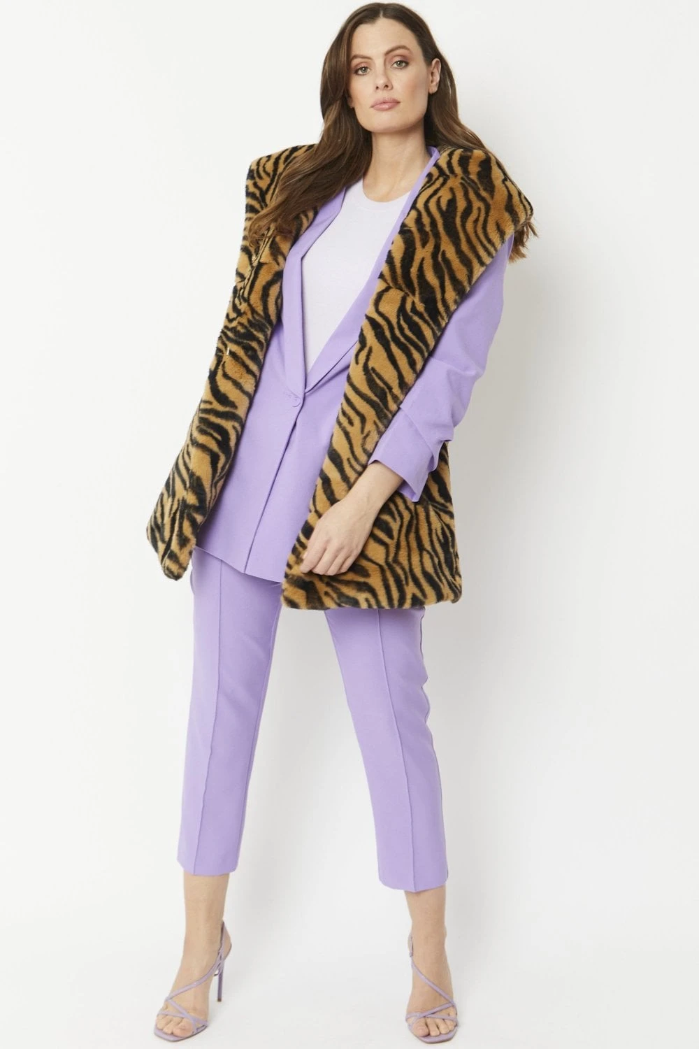 JAYLEY Tiger Print Faux Fur Hooded Gilet 1 JAYLEY Tiger Print Faux Fur Hooded Gilet