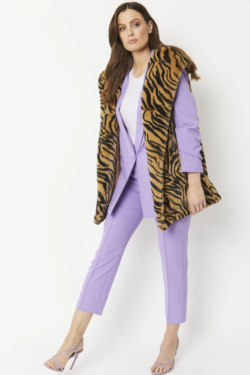 JAYLEY Tiger Print Faux Fur Hooded Gilet 4 JAYLEY Tiger Print Faux Fur Hooded Gilet - Image 4