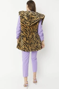 JAYLEY Tiger Print Faux Fur Hooded Gilet 12 JAYLEY Tiger Print Faux Fur Hooded Gilet -Long Maxi Dress Sales Store jayley tiger print faux fur hooded gilet p6228 70122 image