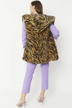 JAYLEY Tiger Print Faux Fur Hooded Gilet 13 JAYLEY Tiger Print Faux Fur Hooded Gilet -Long Maxi Dress Sales Store jayley tiger print faux fur hooded gilet p6228 70123 image