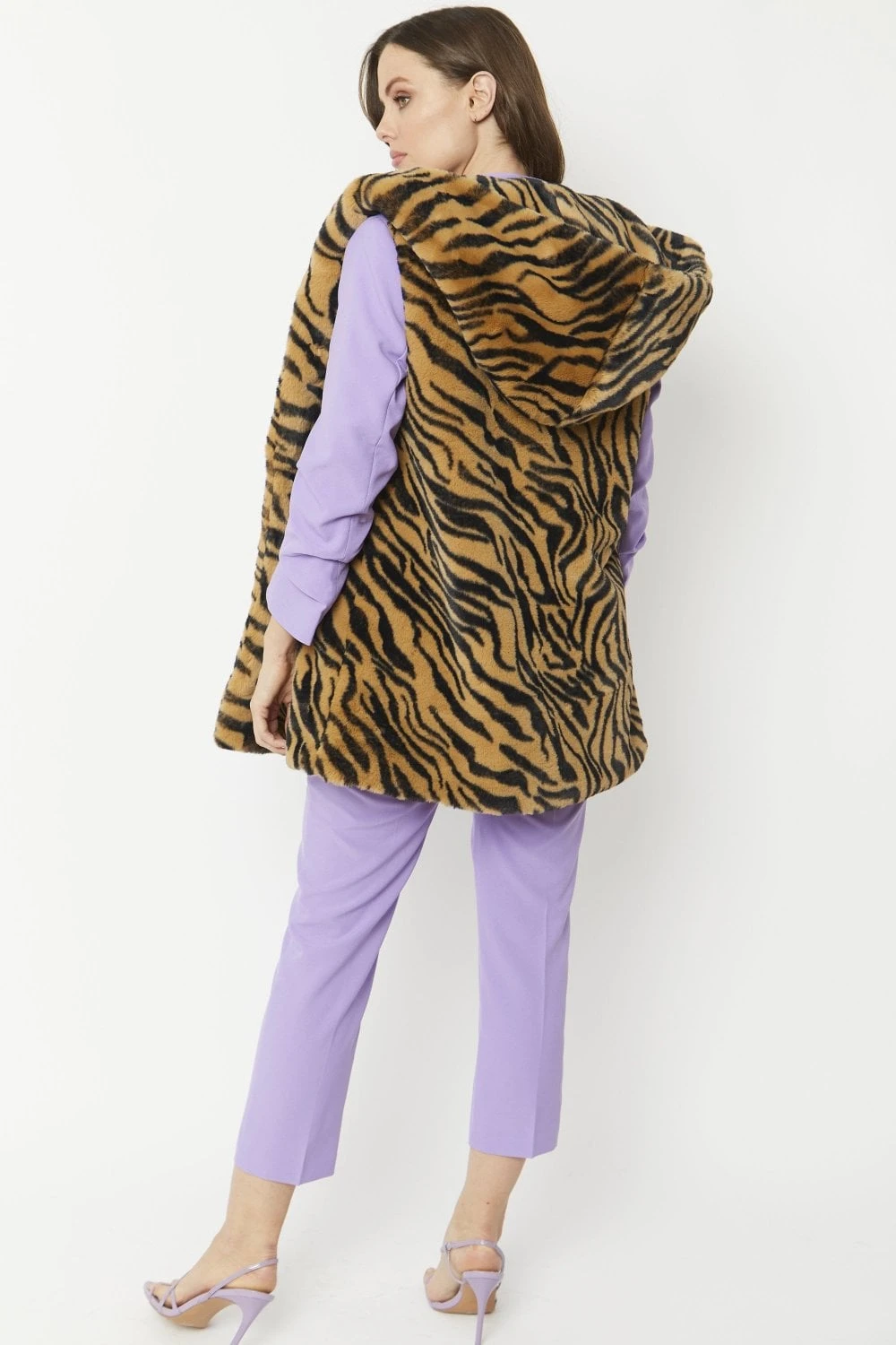 JAYLEY Tiger Print Faux Fur Hooded Gilet 7 JAYLEY Tiger Print Faux Fur Hooded Gilet - Image 7
