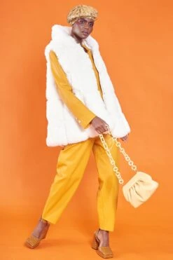 JAYLEY White Faux Fur Long Hooded Gilet