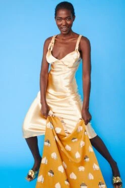 JAYLEY Yellow Cashmere Blend Wrap -Long Maxi Dress Sales Store jayley yellow cashmere blend wrap p7045 76239 image