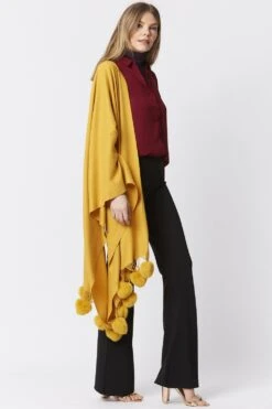 JAYLEY Yellow Cashmere Blend Wrap With Faux Fur Heart Poms -Long Maxi Dress Sales Store jayley yellow cashmere blend wrap with faux fur heart poms p4831 62303 image