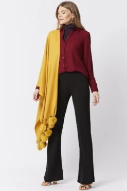 JAYLEY Yellow Cashmere Blend Wrap With Faux Fur Heart Poms -Long Maxi Dress Sales Store jayley yellow cashmere blend wrap with faux fur heart poms p4831 62305 image