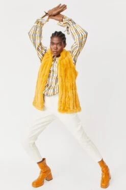 JAYLEY Yellow Faux Fur Gilet -Long Maxi Dress Sales Store jayley yellow faux fur gilet p3682 78014 image