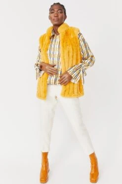JAYLEY Yellow Faux Fur Gilet -Long Maxi Dress Sales Store jayley yellow faux fur gilet p3682 78015 image