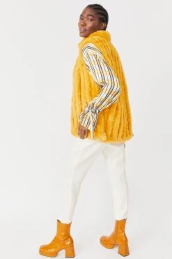 JAYLEY Yellow Faux Fur Gilet -Long Maxi Dress Sales Store jayley yellow faux fur gilet p3682 78016 image