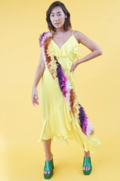JAYLEY Yellow Silk Blend Maxi Ruffle Dress