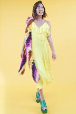 JAYLEY Yellow Silk Blend Maxi Ruffle Dress -Long Maxi Dress Sales Store jayley yellow silk blend maxi ruffle dress p14379 94868 image