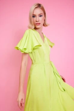 JAYLEY Yellow Silk Blend Maxi Ruffle Wrap Dress -Long Maxi Dress Sales Store jayley yellow silk blend maxi ruffle wrap dress p14498 95799 image