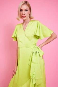 JAYLEY Yellow Silk Blend Maxi Ruffle Wrap Dress -Long Maxi Dress Sales Store jayley yellow silk blend maxi ruffle wrap dress p14498 95800 image